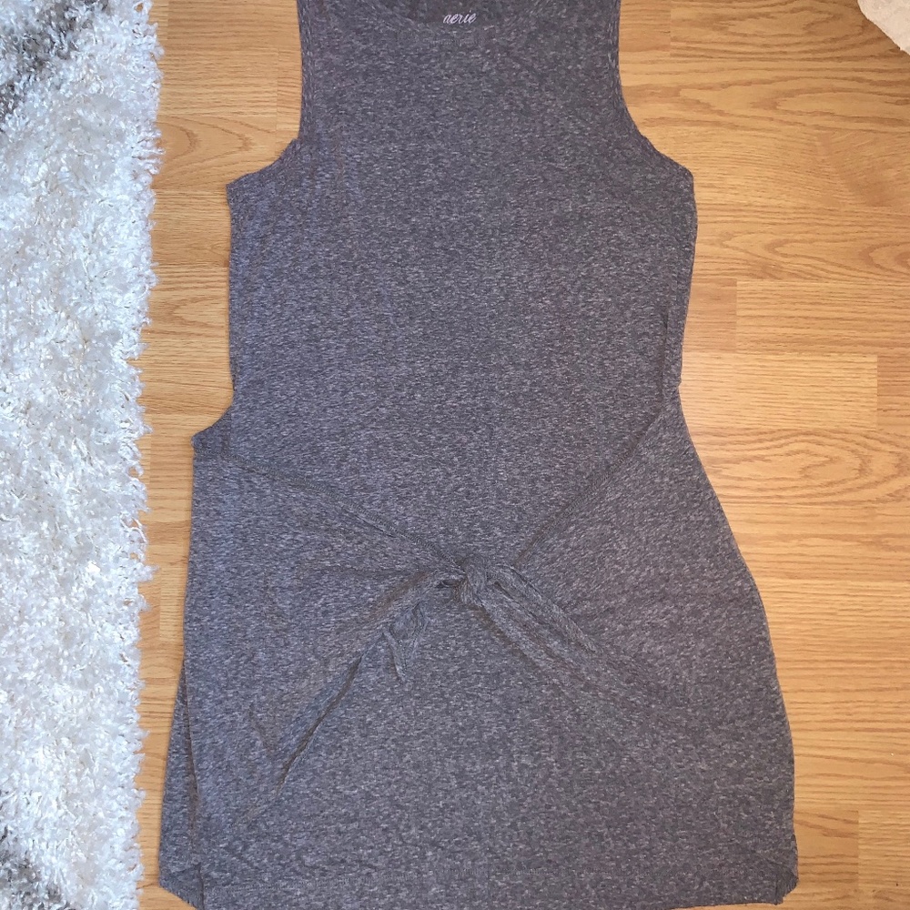 Gray Tie Front Tank Dress